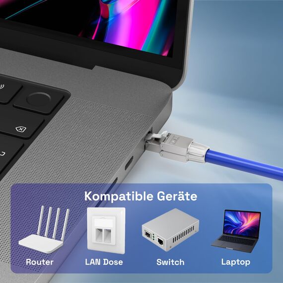 HB-DIGITAL 8x CAT 8 RJ45 Stecker Netzwerkstecker für starre LAN Kabel Verlegekabel Ethernet - werkzeuglos LSA - 40 Gbit/s AWG 22-26 vollgeschirmt STP 50μ vergoldete Kontakte