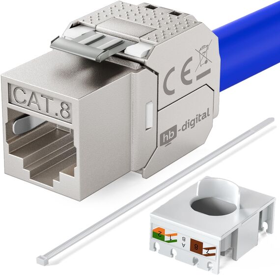 HB-DIGITAL 2x CAT 8 Keystone RJ45 Modul Buchse für starre LAN Kabel - GHMT Zertifiziert - 40 Gbit/s AWG 22-26 werkzeuglos LSA vollgeschirmt STP vergoldete Kontakte für Patchpanel und Netzwerkdose