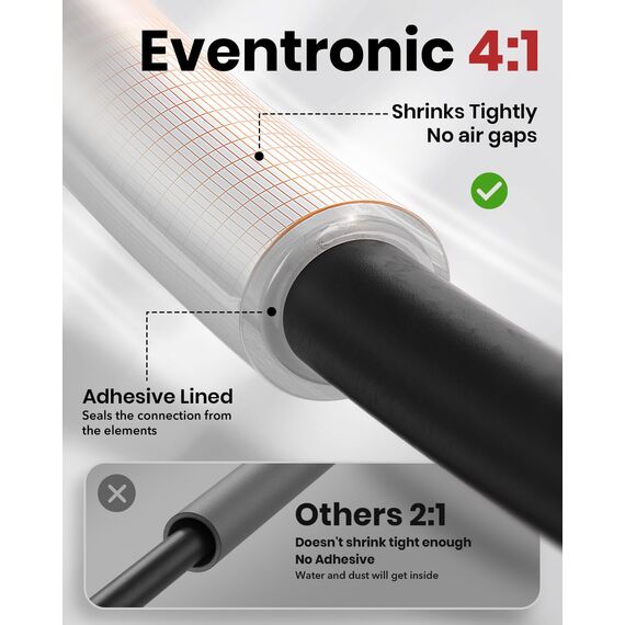 Eventronic 4:1 Schrumpfschlauch Set mit Kleber, 400 Stück Doppelwand, IP68 Schrumpfschlauch Wasserdicht, für Elektrische Isolierung und Kabelverbinder, Hohe Belastbarkeit, Transparent