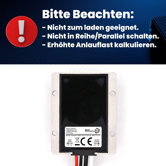 Bauer Electronics | DC-DC 8V-36V zu 5V Spannungs-wandler 40A 200W | 12-V 5-V Buck Converter Netzteil 24-V 5V Spannungs-stabilisator Spannungs-begrenzer Step-down 5V Volt