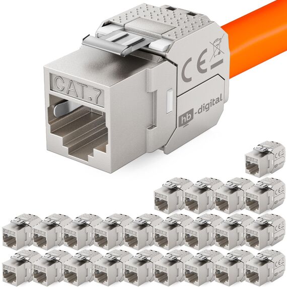HB-DIGITAL 24x CAT 7 Keystone RJ45 Modul Buchse für LAN Kabel 10 Gbit/s bis 600 MHz AWG 22-24 werkzeuglos LSA vollgeschirmt STP Einbaubuchse für Patchpanel und Netzwerkdose