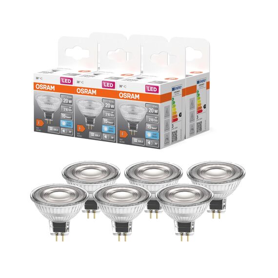Osram Star Reflektor LED-Lampe für GU5.3-Sockel, klares Glas,Kaltweiß (4000K), 210 Lumen, Ersatz für herkömmliche 20W-Leuchtmittel, nicht dimmbar, 6-er Pack