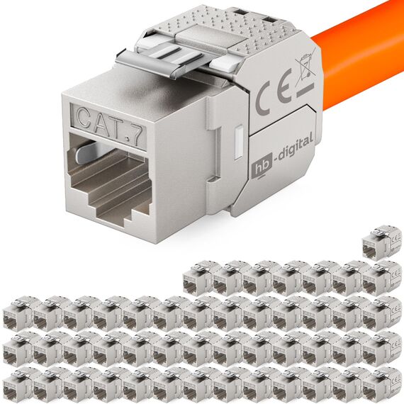 HB-DIGITAL 48x CAT 7 Keystone RJ45 Modul Buchse für starre LAN Kabel 10 Gbit/s AWG 22-24 werkzeuglos LSA vollgeschirmt STP vergoldete Kontakte für Patchpanel Netzwerkdose