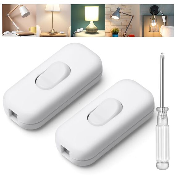 AXFEE Inline Schalter, 2 Stück 250V 6A Zwischenschalter Schnurschalter, Kabelschalter Wippschalter, 2-adrige und 3-adrige Zuleitungen, Schnurzwischenschalter für Lampe Kleingeräte | Weiß