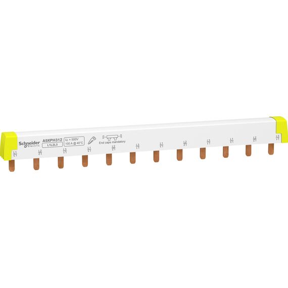 Schneider Electric Phasenschiene Steg Acti9, 3-polig, 12 TE, 100A, kürzbar, Artikelnummer A9XPH312, 1 Stück (Packung mit 10)