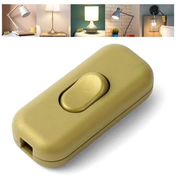 AXFEE Inline Schalter, 250V 6A Zwischenschalter Schnurschalter, Kabelschalter Wippschalter, 2-adrige und 3-adrige Zuleitungen, Schnurzwischenschalter für Lampe Kleingeräte | Gold