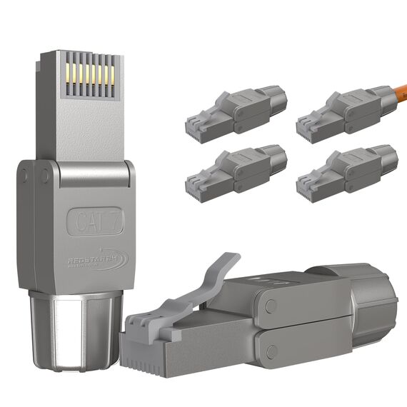 RedStar24 RJ45 Stecker Werkzeuglos CAT 7 – Netzwerkstecker für Verlegekabel AWG 22-24 – CAT7 CAT6a LAN Kabel Netzwerkkabel Ethernet – Geschirmt – LSA feldkonfektionierbar – 10 Gbps – 6 Stück