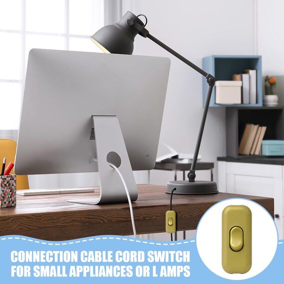 AXFEE Inline Schalter, 3 Stück 250V 6A Zwischenschalter Schnurschalter, Kabelschalter Wippschalter, 2-adrige und 3-adrige Zuleitungen, Schnurzwischenschalter für Lampe Kleingeräte | Gold