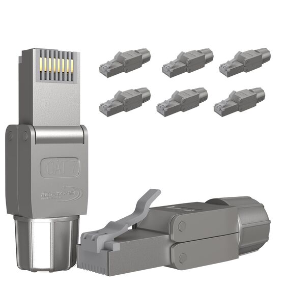 RedStar24 RJ45 Stecker Werkzeuglos CAT 7 – Netzwerkstecker für Verlegekabel AWG 22-24 – CAT7 CAT6a LAN Kabel Netzwerkkabel Ethernet – Geschirmt – LSA feldkonfektionierbar – 10 Gbps – 8 Stück