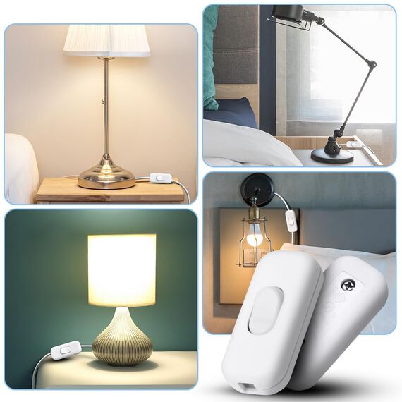 AXFEE Inline Schalter, 2 Stück 250V 6A Zwischenschalter Schnurschalter, Kabelschalter Wippschalter, 2-adrige und 3-adrige Zuleitungen, Schnurzwischenschalter für Lampe Kleingeräte | Weiß