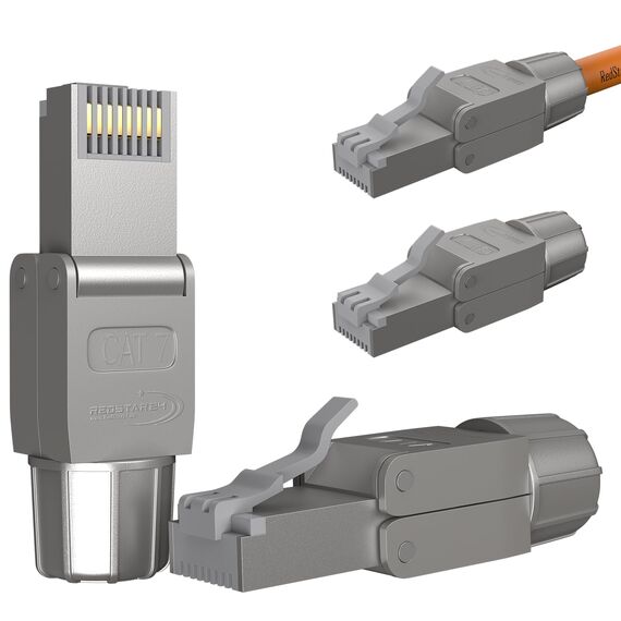 RedStar24 RJ45 Stecker Werkzeuglos CAT 7 – Netzwerkstecker für Verlegekabel AWG 22-24 – CAT7 CAT6a LAN Kabel Netzwerkkabel Ethernet – Geschirmt – LSA feldkonfektionierbar – 10 Gbps – 4 Stück