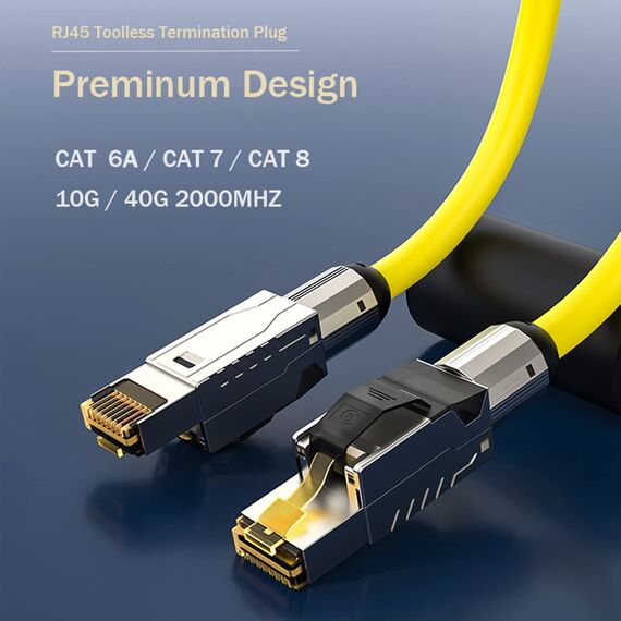 RedStar24 RJ45 Stecker Werkzeuglos CAT 8 – Netzwerkstecker für Verlegekabel AWG 22-24 – CAT8 CAT7 LAN Kabel Netzwerkkabel Ethernet – Geschirmt – LSA feldkonfektionierbar – 40 Gbps – 2 Stück