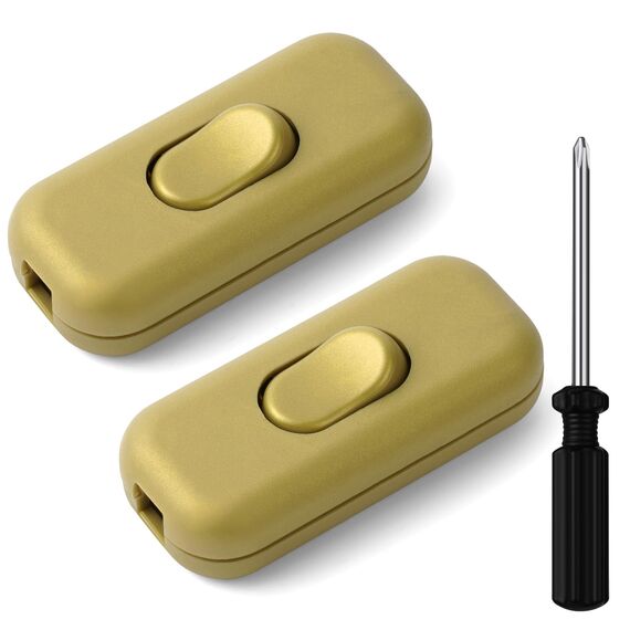 AXFEE Inline Schalter, 2 Stück 250V 6A Zwischenschalter Schnurschalter, Kabelschalter Wippschalter, 2-adrige und 3-adrige Zuleitungen, Schnurzwischenschalter für Lampe Kleingeräte | Gold
