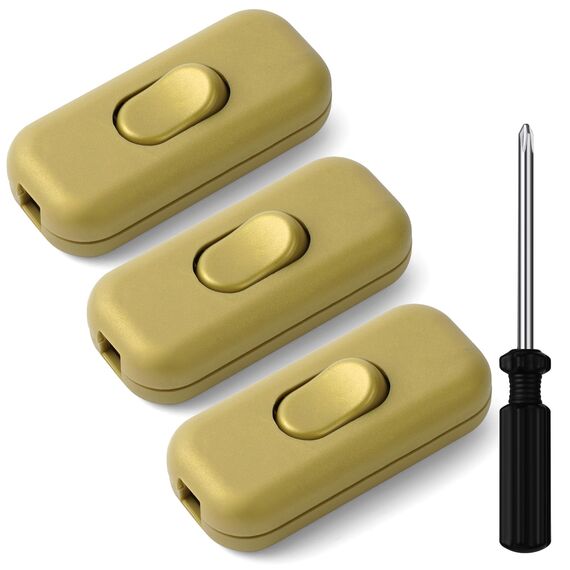 AXFEE Inline Schalter, 3 Stück 250V 6A Zwischenschalter Schnurschalter, Kabelschalter Wippschalter, 2-adrige und 3-adrige Zuleitungen, Schnurzwischenschalter für Lampe Kleingeräte | Gold