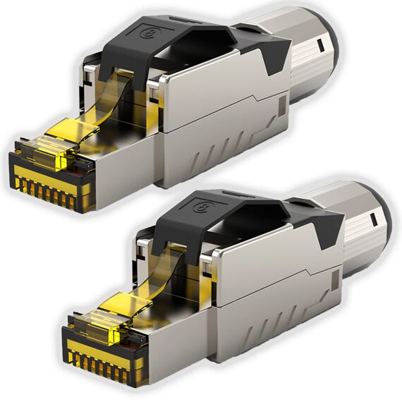 RedStar24 RJ45 Stecker Werkzeuglos CAT 8 – Netzwerkstecker für Verlegekabel AWG 22-24 – CAT8 CAT7 LAN Kabel Netzwerkkabel Ethernet – Geschirmt – LSA feldkonfektionierbar – 40 Gbps – 2 Stück