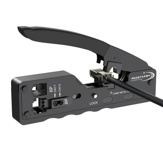 RedStar24 RJ45 Crimpzange Ethernet – LAN Crimpwerkzeug für RJ45-Stecker CAT8/CAT7/CAT6a/CAT6/CAT5e inkl. RJ11/RJ12 – Zange für Netzwerk- & Telefonkabel, Verlegekabel sowie 6/8-polige Stecker