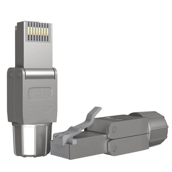 RedStar24 RJ45 Stecker Werkzeuglos CAT 7 – Netzwerkstecker für Verlegekabel AWG 22-24 – CAT7 CAT6a LAN Kabel Netzwerkkabel Ethernet – Geschirmt – LSA feldkonfektionierbar – 10 Gbps – 2 Stück