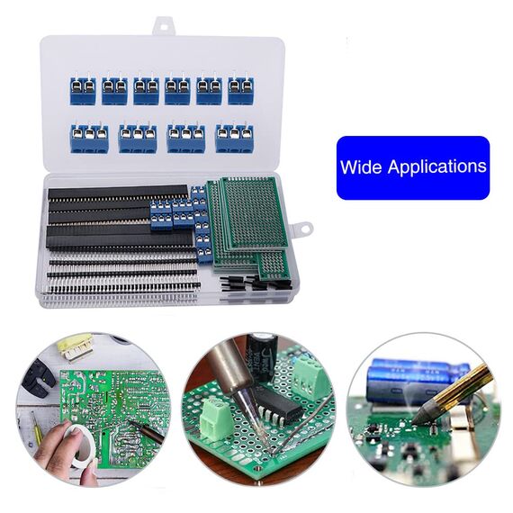 VooGenzek 46 Stück PCB Board Kits, 12 Stück Doppelseitige Leiterplatten Prototypkarten + 12 Stück Male/Female Header Connector + 10 Stück 2/3Pin Schraubklemme + 12 Stück Nylonsäule