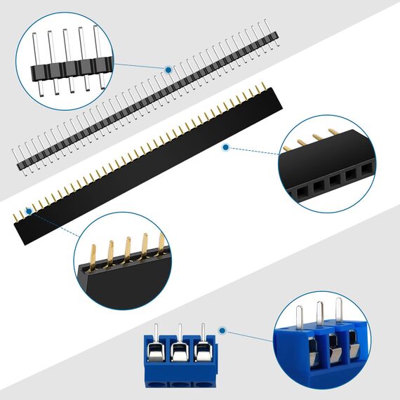 VooGenzek 36 Stück PCB Board Kits, 8 Stück Doppelseitige Leiterplatten Prototypkarten + 10 Stück Male/Female Header Connector + 10 Stück 2/3Pin Schraubklemme + 8 Stück Nylonsäule