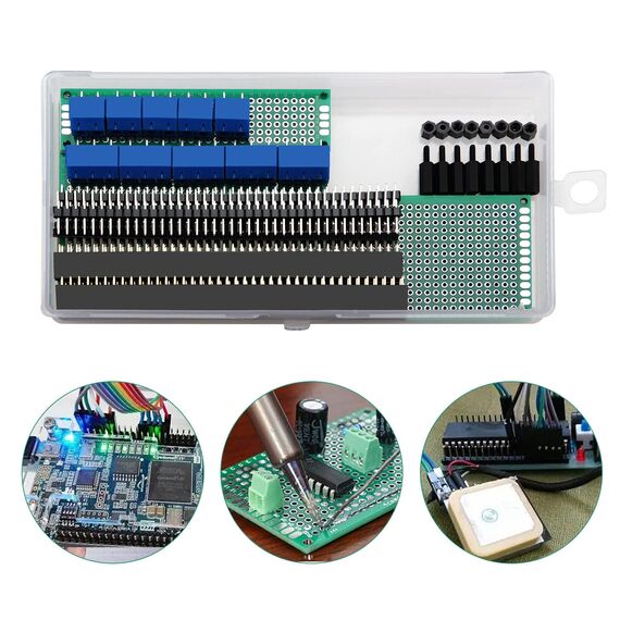 VooGenzek 36 Stück PCB Board Kits, 8 Stück Doppelseitige Leiterplatten Prototypkarten + 10 Stück Male/Female Header Connector + 10 Stück 2/3Pin Schraubklemme + 8 Stück Nylonsäule