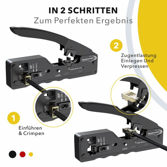 RedStar24 RJ45 Crimpzange Ethernet – LAN Crimpwerkzeug für RJ45-Stecker CAT8/CAT7/CAT6a/CAT6/CAT5e inkl. RJ11/RJ12 – Zange für Netzwerk- & Telefonkabel, Verlegekabel sowie 6/8-polige Stecker