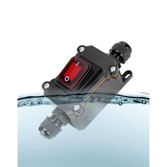 QWORK® IP65 wasserdichter Inline-Kabelschalter mit roter Kontrollleuchte, 12–24 V, 30 A, DPST-Wippschalter, Dual-Positions Ein/Aus Wippschalter