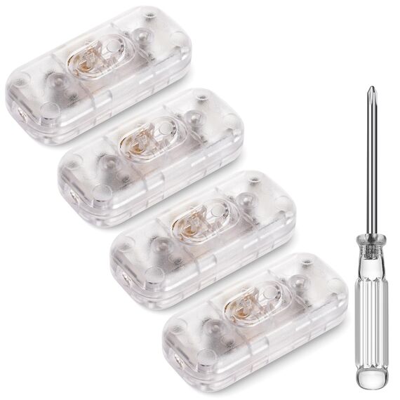 AXFEE Inline Schalter, 4 Stück 250V 6A Zwischenschalter Schnurschalter, Kabelschalter Wippschalter, 2-adrige und 3-adrige Zuleitungen, Schnurzwischenschalter für Lampe Kleingeräte-Transparent
