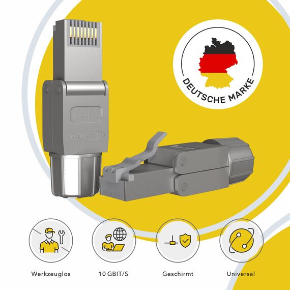 RedStar24 RJ45 Stecker Werkzeuglos CAT 7 – Netzwerkstecker für Verlegekabel AWG 22-24 – CAT7 CAT6a LAN Kabel Netzwerkkabel Ethernet – Geschirmt – LSA feldkonfektionierbar – 10 Gbps – 24 Stück