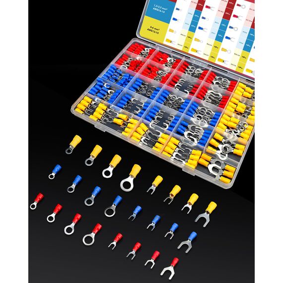Gorffy Gabelkabelschuhe, 300 Stück Kabelschuhe, 0,5-6,0 mm² Quetschverbinder, Kabelschuhe Set, Isolierte Elektrische Crimpverbinder