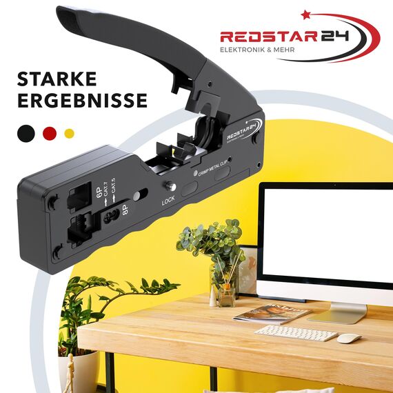 RedStar24 RJ45 Crimpzange Ethernet – LAN Crimpwerkzeug für RJ45-Stecker CAT8/CAT7/CAT6a/CAT6/CAT5e inkl. RJ11/RJ12 – Zange für Netzwerk- & Telefonkabel, Verlegekabel sowie 6/8-polige Stecker