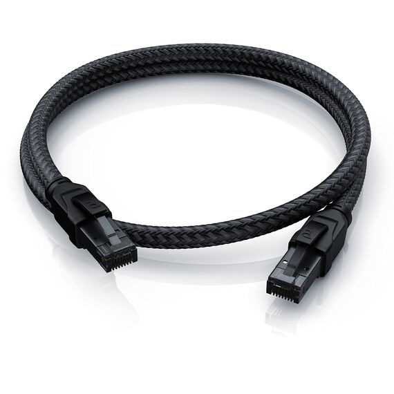 CSL - CAT8.1 Netzwerkkabel 40 Gbits - 20m - Baumwollmantel - Black Series - LAN Kabel Patchkabel RJ45 - CAT8 Gigabit Ethernet Cable - 40000 Mbits - S/FTP PIMF Schirmung - kompatibel zu CAT6 CAT7