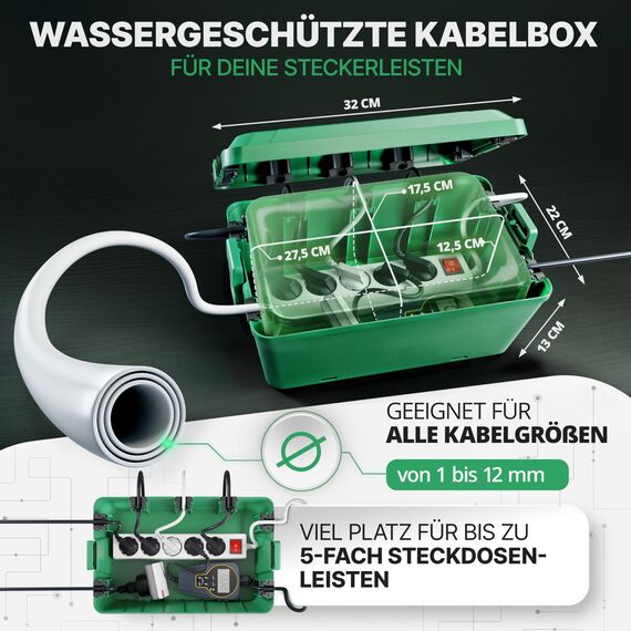 Adlerfokus Kabelbox wasserdicht IP54 [Das Original] Safe Box - Sicherheitsbox - Outdoor Box wasserdicht - Steckerschutz aussen wasserdicht - Wetterfeste Elektrobox - Schutzbox