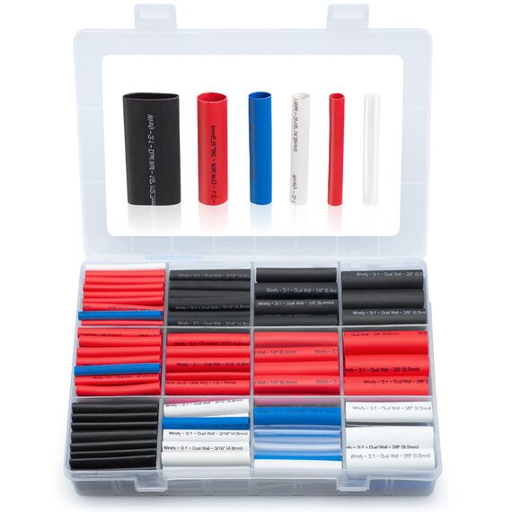 Wirefy Schrumpfschlauch-Set, 3:1 Verhältnis, selbstklebend, Marine-Qualität, Schrumpffolie für Automobil, Industrie, Schwarz, Rot, Weiß, Transparent, Blau, 275 Stück