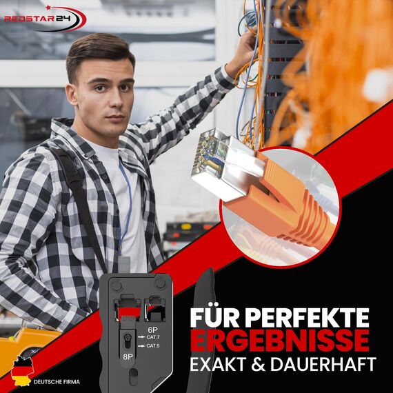Redstar24 Netzwerk Werkzeug SET Crimpzange RJ45 Stecker Cat7 / Pass Through/Lan Netzwerktester/Seitenschneider/Abisolierer/Crimpstecker/Netzwerkkabel Reparaturwerkzeug/Netzwerkstecker 10x