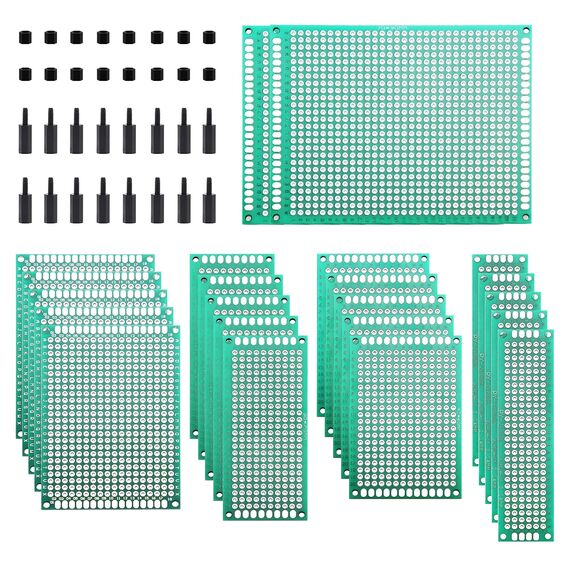 VooGenzek 38 Stück PCB Board Kits, 22 Stück Doppelseitige Leiterplatten Prototypkarten + 16 Stück Nylonsäule