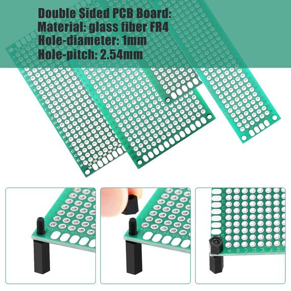 VooGenzek 38 Stück PCB Board Kits, 22 Stück Doppelseitige Leiterplatten Prototypkarten + 16 Stück Nylonsäule