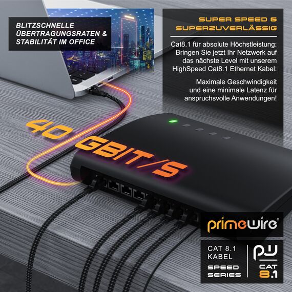 CSL 0,5m 50cm CAT8.1 Netzwerkkabel Flach 40 Gbits, Baumwollmantel LAN Kabel Patchkabel, CAT8 Gigabit RJ45 Ethernet Cable, 40000 Mbits Geschwindigkeit, Flachbandkabel, Verlegekabel, CAT6 CAT7