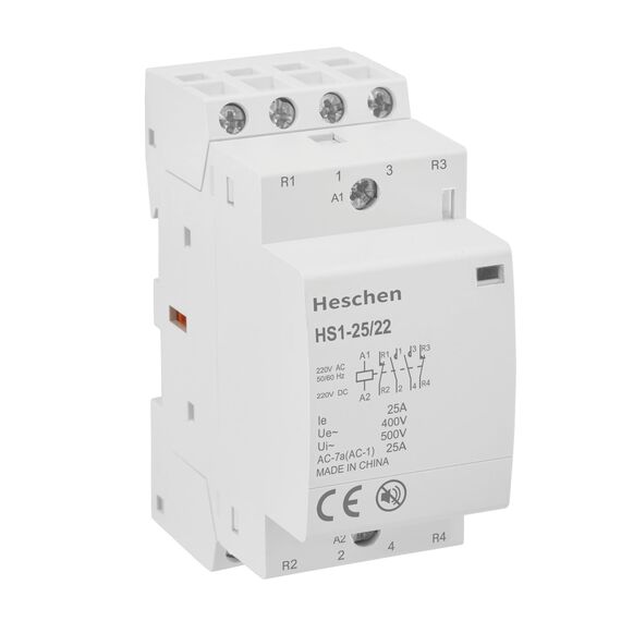 Heschen Modularer Haushalts-Wechselstromschütz, HS1-25/22, 25 A, AC/DC 220V Spule, 4-polig, 2NO 2NC, 35 mm DIN-Schienenmontage, für Schaltkreissteuerung