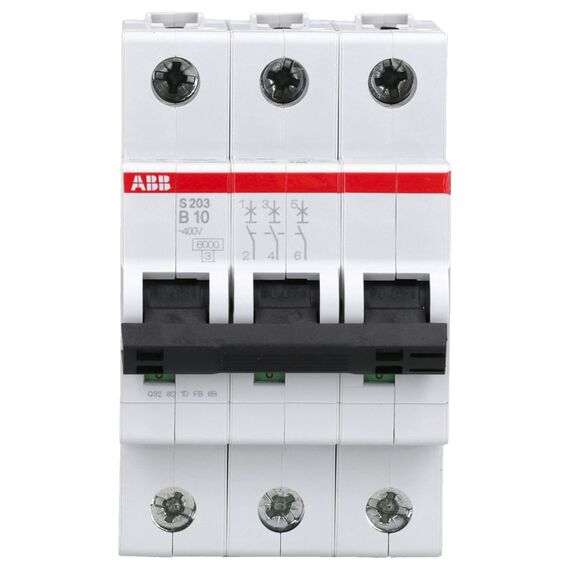 ABB S203-B10 MCB Leitungsschutzschalter Typ B, 3P 10A 400V 6 kA System Pro M Compact 2CDS253001R0105