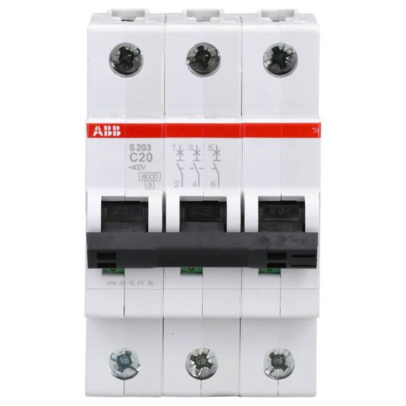 ABB S203-C20 Sicherungsautomat S200-3P 20 A-C System Typ C Pro M Compact 2CDS253001R0204