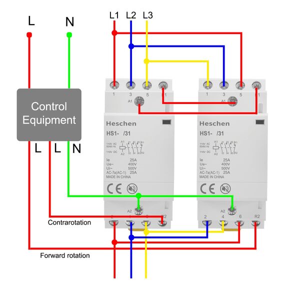 Heschen Modularer Haushalts-Wechselstromschütz, HS1-25/31, 25 A, AC/DC 220V Spule, 4-polig, 3NO 1NC, 35 mm DIN-Schienenmontage, für Schaltkreissteuerung