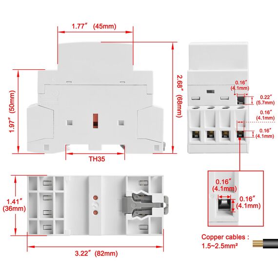 Heschen Haushalts-Wechselstromschütz, HS1-25, 4-polig, 2NO, 2NC, AC 220 V/240 V, Spulenspannung, 35 mm, DIN-Schienenhalterung