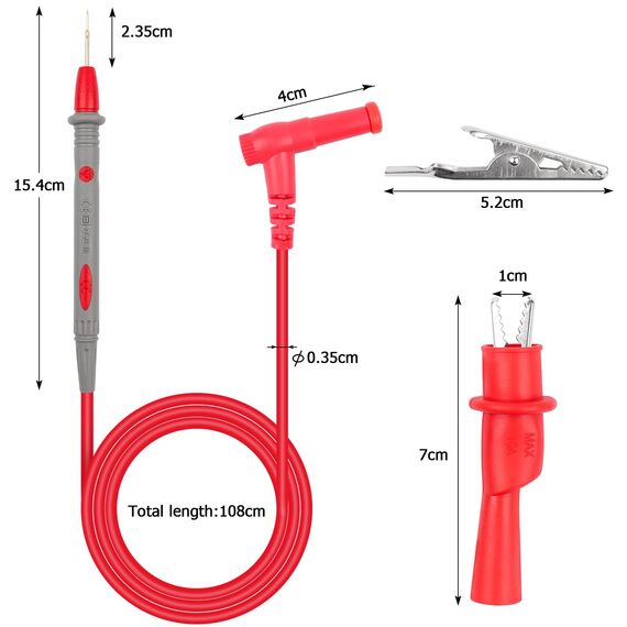 Hanibos Messleitungen 1000V / 20A, Multimeter Kabel Prüfkabel Zubehör Mit Krokodilklemmen, Testkabel Messspitzen Set (4 Stück)