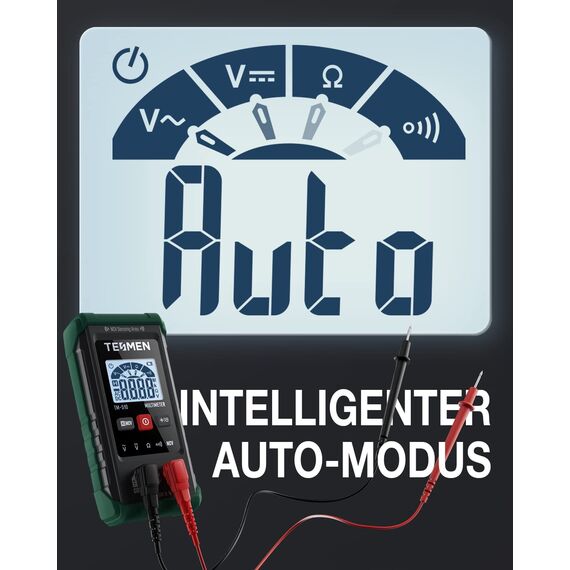TESMEN TM-510 Digital Multimeter, 4000 Zähler Messgerät, Voltmeter mit Automatischem Messbereich, Intelligente Messung; Spannungsprüfer Misst AC/DC-Spannung, Widerstand, Durchgang – Grün