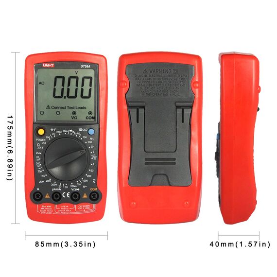 UNI-T UT58A Digital Multimeter Auto Range Multi Tester zum Messen von Gleich(DC) - und Wechsel(AC)-Spannung, Strom, Dioden sowie Widerstand Meter mit LCD Hintergrundbeleuchtung