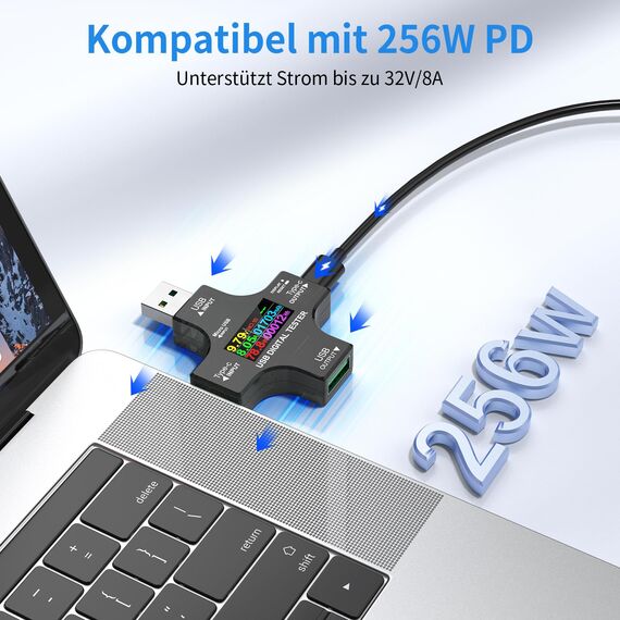 YEREADW USB Tester Messgerät 2-in-1 Typ C Strommessgerät LCD Multimeter Digital Strommesser Power Meter, Spannung Voltmeter, Strom, Leistungskapazitä Detektor (USB Tester)