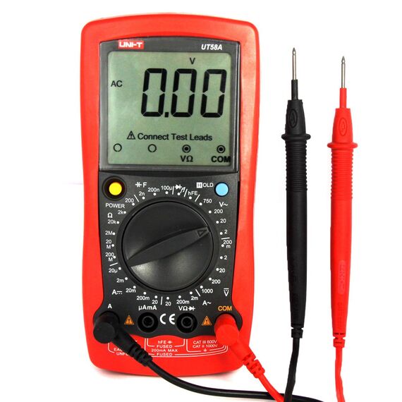 UNI-T UT58A Digital Multimeter Auto Range Multi Tester zum Messen von Gleich(DC) - und Wechsel(AC)-Spannung, Strom, Dioden sowie Widerstand Meter mit LCD Hintergrundbeleuchtung
