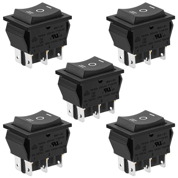 Heschen Kippschalter Ein-Aus-Ein, DPDT, 6 Endpunkte, 16 A 250 VAC, Schwarz, 5 Stück