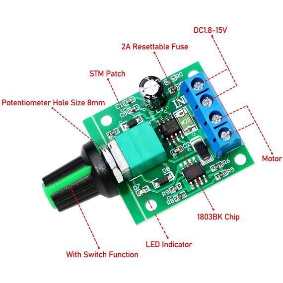 Gebildet 10pcs PWM Niederspannungs-Motordrehzahlregler DC 1.8V/3V/5V/6V/12V 2A 1803BK 1803B Einstellbarer Treiberschalter mit Drehzahlregler