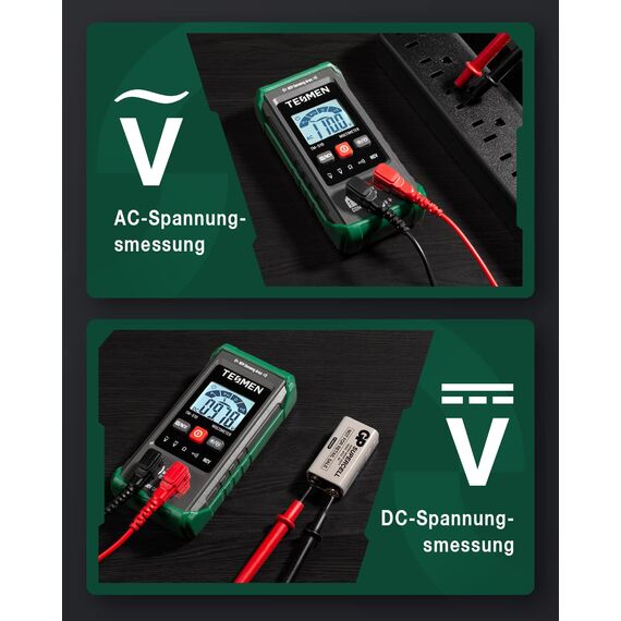 TESMEN TM-510 Digital Multimeter, 4000 Zähler Messgerät, Voltmeter mit Automatischem Messbereich, Intelligente Messung; Spannungsprüfer Misst AC/DC-Spannung, Widerstand, Durchgang – Grün